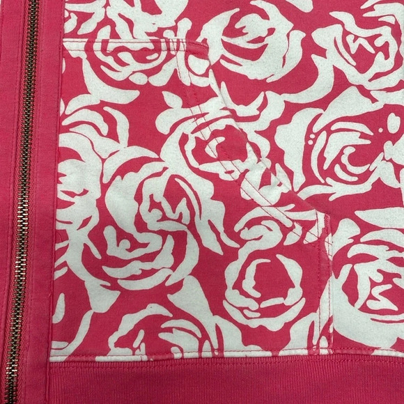 Tommy Hilfiger Pink White Floral Roses 3/4 Sleeve Full Zip Hoodie M - Picture 14 of 16